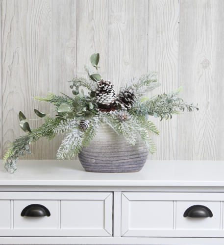 Christmas Floral Arrangement Gray Vase